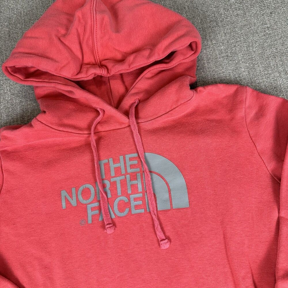 The North Face Hoodie Womens S Pink Coral Fleece Pullover Half Dome Logo Graphic
